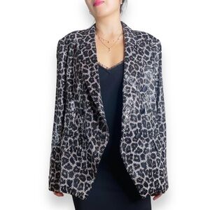 L'AGENCE Animal Print Leopard Print Jacquard Sequined Blazer Size 10